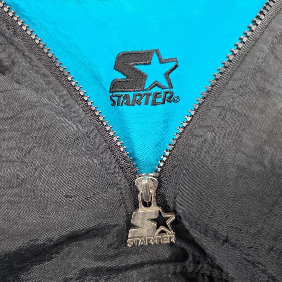 VTG 90s NBA CHARLOTTE HORNETS STARTER PUFFER JACKET PULLOVER SIZE L BLACK - Picture 11 of 15